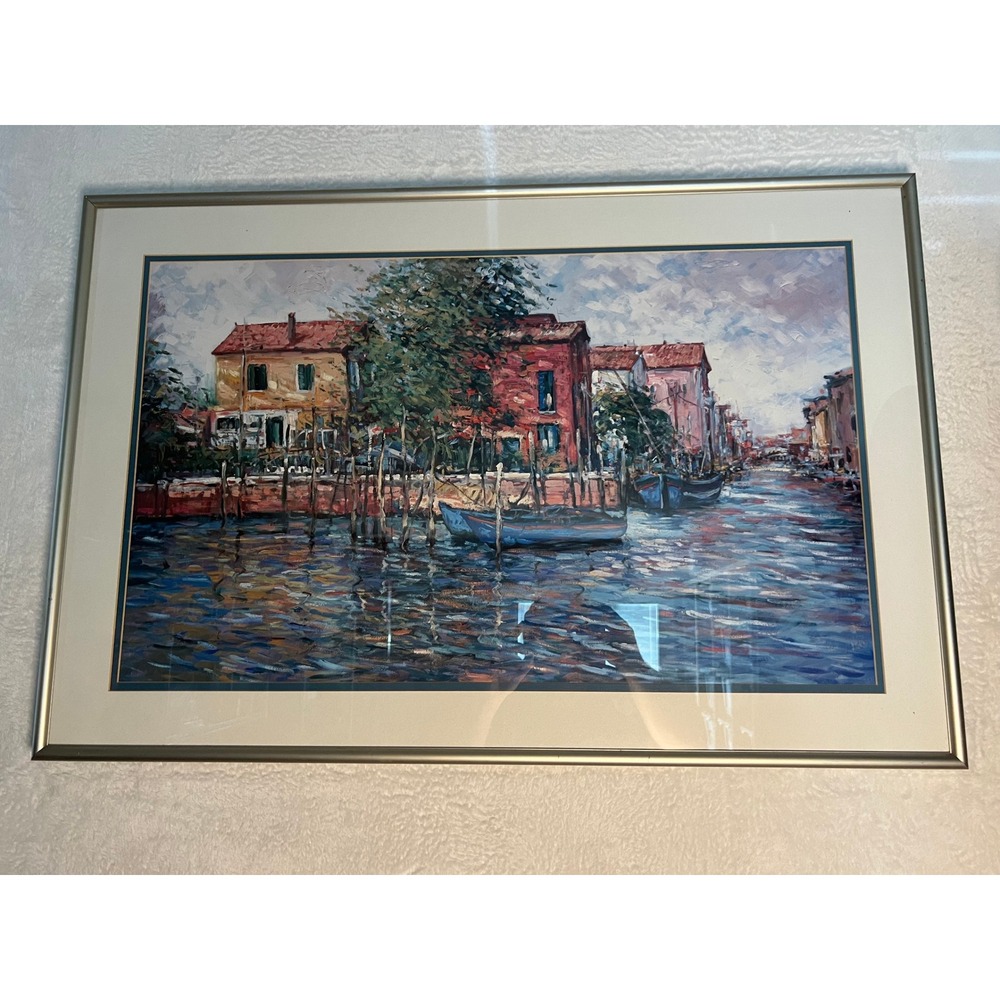Schofield Harbor Reflections Framed Art Print 24x36 Impressionist Canal Scene